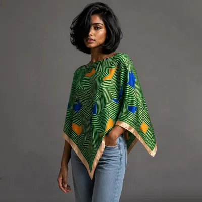 Truedames Geometric Maze Print Scarf Poncho In Green