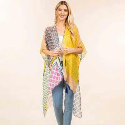 Truedames Geometric Patchwork Pattern Open Front Long Kimono Poncho In Multi