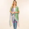Truedames Geometric Patchwork Pattern Open Front Long Kimono Poncho In Multi