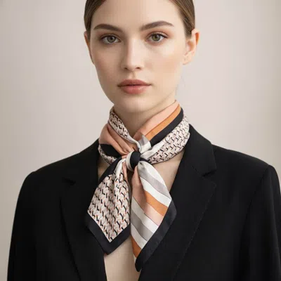 Truedames Geometric Patchwork Print Square Bandana Scarf In Orange