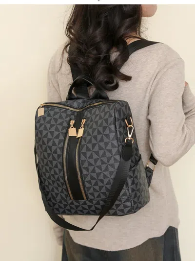 Truedames Geometric Pattern Backpack Bag In Black
