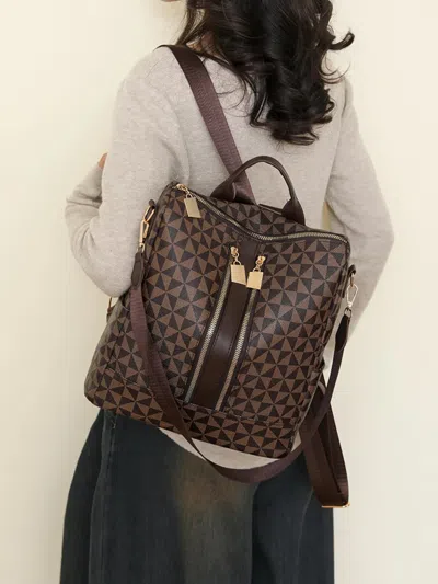 Truedames Geometric Pattern Backpack Bag In Brown