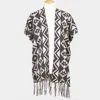 Truedames Geometric Pattern Fringe Edge Angora Poncho In Black