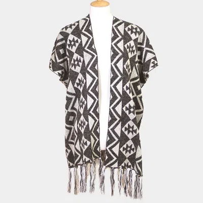 Truedames Geometric Pattern Fringe Edge Angora Poncho In Black