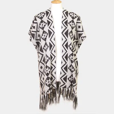 Truedames Geometric Pattern Fringe Edge Angora Poncho In Multi
