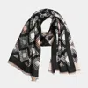 Truedames Geometric Pattern Fringe Oblong Scarf In Black