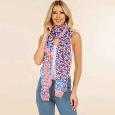 Truedames Geometric Pattern Fringe Shoulder Wrap Scarf In Blue
