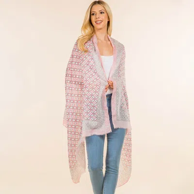 Truedames Geometric Pattern Fringe Shoulder Wrap Scarf In Pink