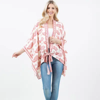 Truedames Geometric Pattern Kimono Wrap Poncho In Pink