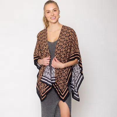 Truedames Geometric Pattern Print Ruana Poncho Black In Brown