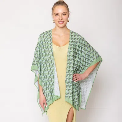 Truedames Geometric Pattern Print Ruana Poncho In Green