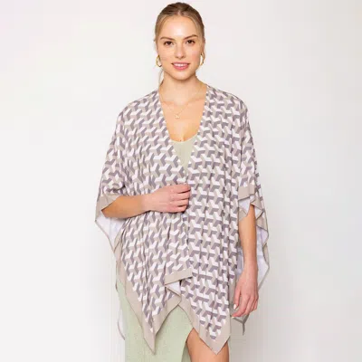 Truedames Geometric Pattern Print Ruana Poncho In Neutral