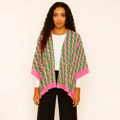 Truedames Geometric Pattern Print Ruana Poncho In Pink