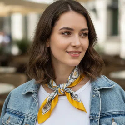 Truedames Geometric Pattern Printed Square Silky Satin Bandana Scarf In Multi