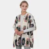 Truedames Geometric Patterned Poncho In Beige