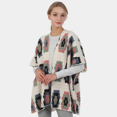 Truedames Geometric Patterned Poncho In Beige