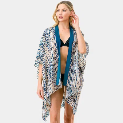 Truedames Geometric Print Kimono Poncho In Blue