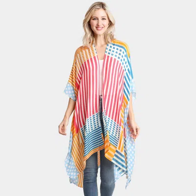Truedames Geometric Print Kimono Poncho In White