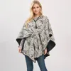 Truedames Geometric Print Poncho Wrap In White
