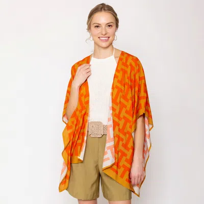 Truedames Geometric Print Ruana Poncho In Orange
