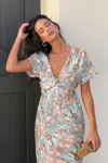 Truedames Geometric Print Twist Design Short Sleeve Fit Dress In Blue