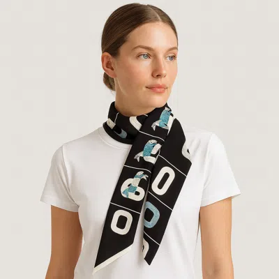 Truedames Geometric Square Horse Pattern Printed Twilly Skinny Scarf In Black