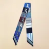 Truedames Geometric Square Horse Pattern Printed Twilly Skinny Scarf In Blue