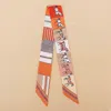 Truedames Geometric Square Horse Pattern Printed Twilly Skinny Scarf In Orange