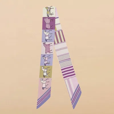 Truedames Geometric Square Horse Pattern Printed Twilly Skinny Scarf In Purple