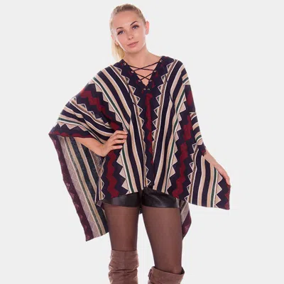 Truedames Geometric Stripe Lace Up Detail Poncho In Multi