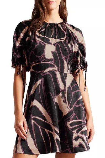 Truedames Gilliaa Round Neckline Adjustable Tie Short Puff Sleeves Fit Cinched Waistline Pullover Fit And Flar In Multi