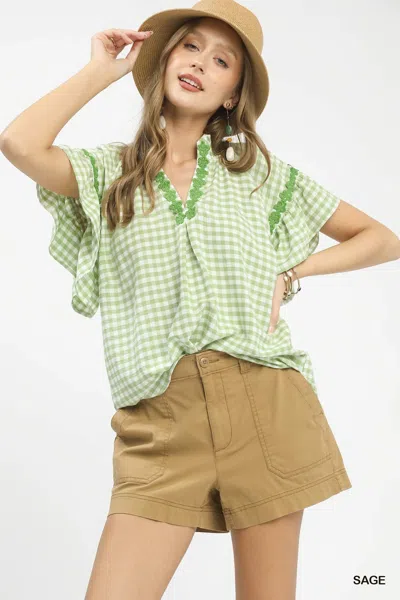 Truedames Gingham Lace Trim Top In Multi