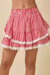 Truedames Gingham Ruffle Skort With Eyelet Ruffle In Pink