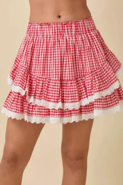 Truedames Gingham Ruffle Skort With Eyelet Ruffle In Pink