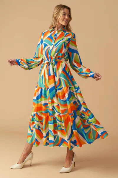 Truedames Glam Attitude Woven Midi Shirt Dress In Multi
