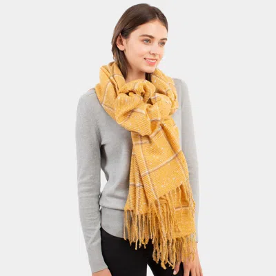 Truedames Glitter Checker Pattern With Tassel Scarf In Yellow