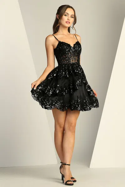 Truedames Glitter Corset Tiered Short Homecoming Dress In Black