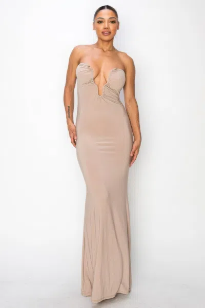Truedames Glitter Ity Tube Maxi Dress In Brown