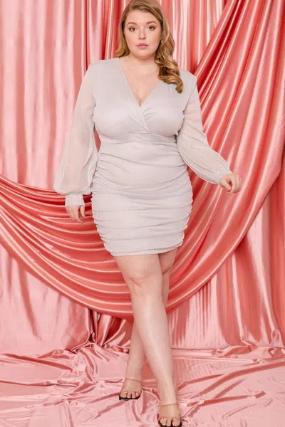 Truedames Glitter Mesh Shirring Side Plus Mini Dress In Pink