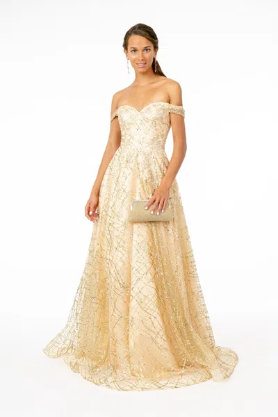 Truedames Glitter Off The Shoulder Formal Dress In Nude