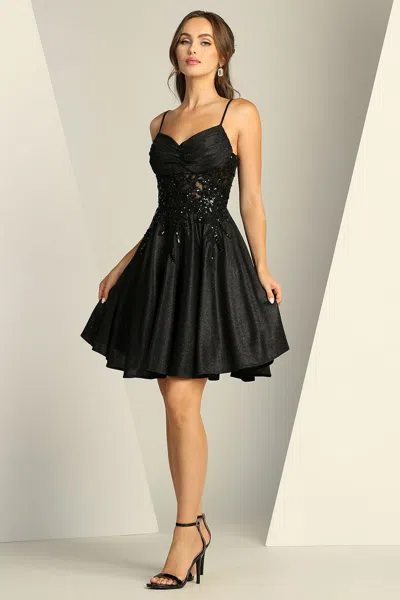 Truedames Glitter Satin Corset Short Homecoming Dress In Black