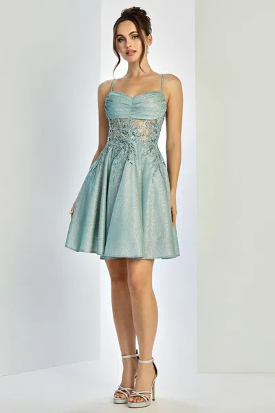 Truedames Glitter Satin Corset Short Homecoming Dress In Blue