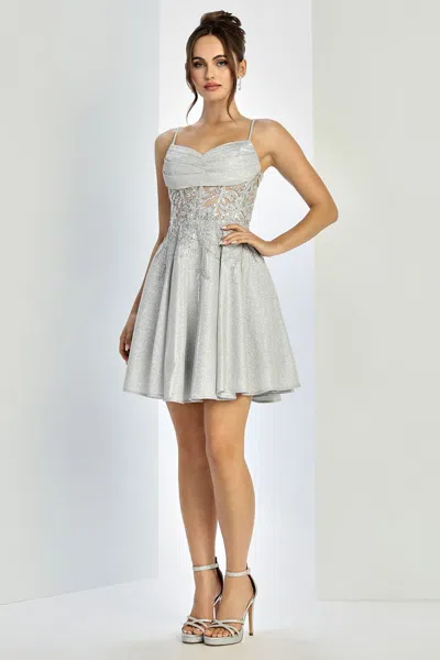 Truedames Glitter Satin Corset Short Homecoming Dress In Silver