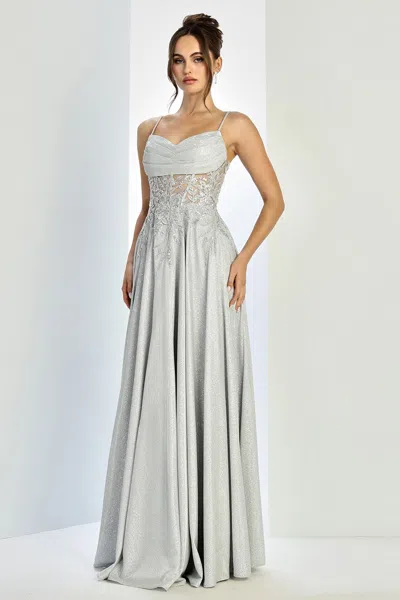 Truedames Glitter Satin Spaghetti Strap A-line Prom Gown In Metallic