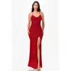 Truedames Glittered Ity Back Lace Up Mermaid Dress With Waist Shirring And Open Slit In Red