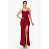 Truedames Glittered Ity Back Lace Up Mermaid Dress With Waist Shirring And Open Slit In Red