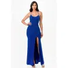 Truedames Glittered Ity Back Lace Up Mermaid Dress With Waist Shirring And Open Slit In Blue