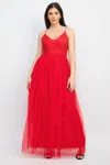 Truedames Glittered Straps Mesh Tulle Maxi Dress In Red