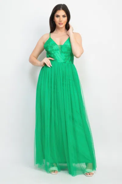 Truedames Glittered Straps Mesh Tulle Maxi Dress In Green