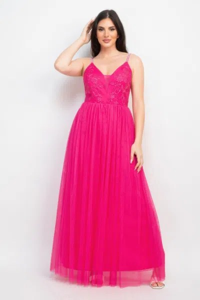 Truedames Glittered Straps Mesh Tulle Maxi Dress In Pink